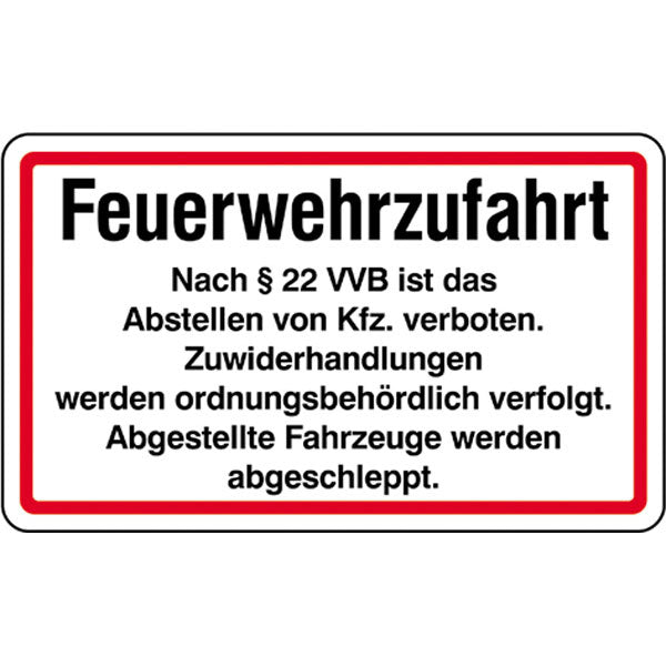 Schild Feuerwehrzufahrt nach § 22 VVB 50 cm x 35 cm