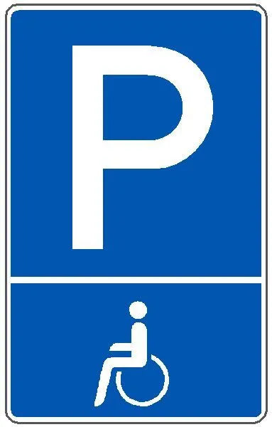 Parkplatzschild mit P in blau/weiß mit Behindertensymbol
