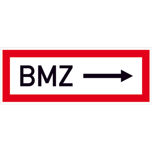 Feuerwehrzeichen nach DIN 4066 mit Text BMZ Pfeil rechts