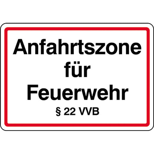Schild Anfahrtszone für die Feuerwehr § 22 VVB 50 cm x 35 cm
