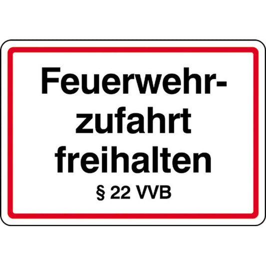 Schild Feuerwehrzufahrt freihalten § 22 VVB 50 cm x 35 cm