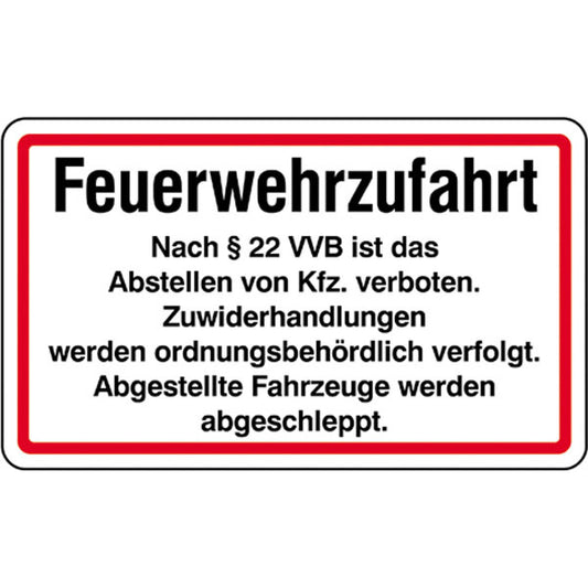 Schild Feuerwehrzufahrt nach § 22 VVB 50 cm x 35 cm